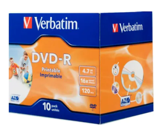 Диск DVD+R 4,7Gb Verbatim 16x Jewel case Printable (10шт)