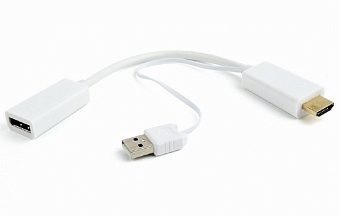 Кабель-переходник HDMI (m) < - > DP (f), конвертер HDMI-в сигнал DisplayPort, питание от встроенного USB, белый