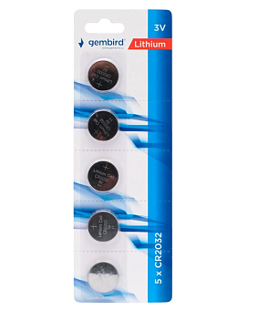 Элемент питания CR2032, 3V, 5шт, Gembird (литиевый)