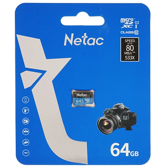 Карта памяти microSD 64Gb Netac P500 Class 10, 80MB/s, без SD адаптера
