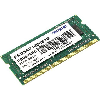 Модуль памяти SODIMM DDR3 4096Mb PC-12800 1600MHz Patriot 1.5v
