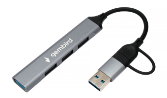Разветвитель Gembird UHB-C204, USB3.0, 3xUSB2.0, OTG, кабель Type-C+USB 10 см, алюминий