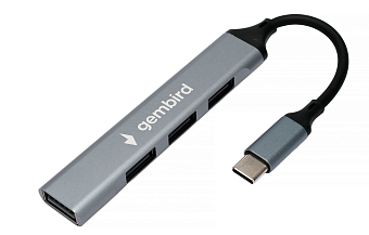 Разветвитель Gembird UHB-C201, 4xUSB2.0, OTG, кабель Type-C 10 см, алюминий