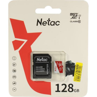 Карта памяти microSD 128Gb Netac P500 Eco Class 10, с SD адаптером