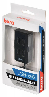 Концентратор USB-A - 4-port USB2.0, Buro BU-HUB4-U2.0, черный