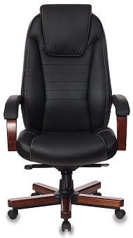 Кресло Бюрократ T-9923 WALNUT (кожа, мех. качания, крест. металл/дерево, до 200 кг) Черный