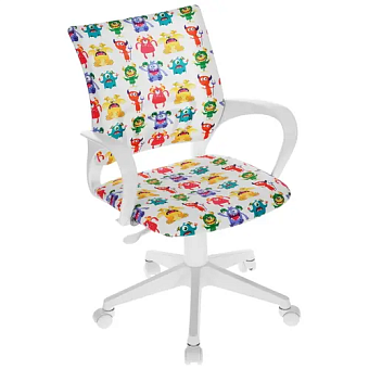 Кресло Бюрократ BUROKIDS 1 W (ткань, без мех. качания, крест. пластик, до 120 кг) Белый, монстры