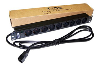 Блок розеток 9-розеток, 19" для серверной стойки, горизонтальный, 10А, C14 , кабель 3м