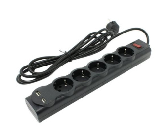 Сетевой фильтр Defender DFS 753, 5 розеток 3.0м, черный