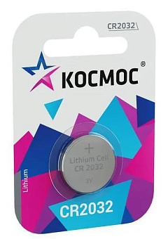 Элемент питания CR2032, 3V, 1шт, Kocмос CR2032 на блистере