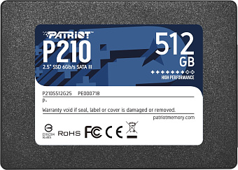 Накопитель SSD SATA 512Gb Patriot P210 (3D TLC, 520/430 Мбайт/сек)