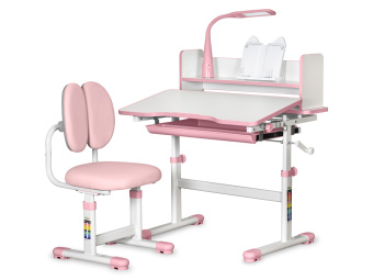 Стол Mealux BD-24 PN pink (ш79 х г39-60 х в53-72, стул и лампа в комплекте) бело-розовый