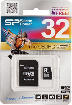 Карта памяти microSD 32Gb Silicon Power microSDHC CLASS 10 + адаптер SD