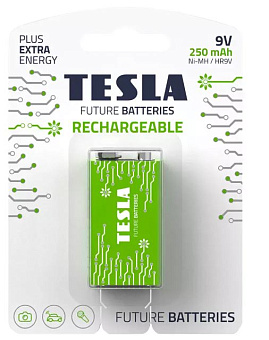 Аккумулятор Крона, 9V, 250mAh, 1шт, Tesla RECHEARGEABLE+