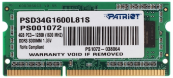 Модуль памяти SODIMM DDR3 4096Mb PC-12800 1600MHz Patriot 1.35v