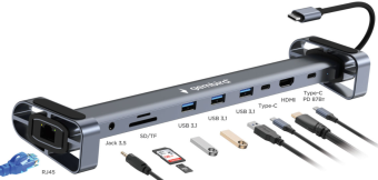 Док-станция USB-C - 10-port USB3.0, Gembird UHB-D5 14 см, алюминий