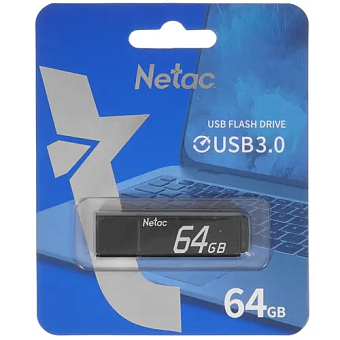 Флешка 64Gb Netac U351 USB3.0 с колпачком, металлическая, чёрный