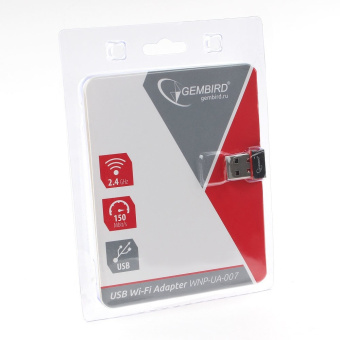 Сетевая карта USB2.0 Gembird WNP-UA-007 802.11b/g/n, 2.4Ггц, 150Мбит, 20 дБм, черный