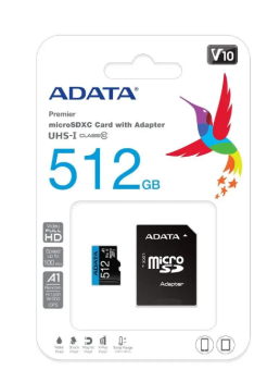 Карта памяти microSD 512Gb ADATA Premier microSDHC Class 10 UHS-I A1 (SD адаптер)