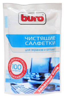 Салфетки BURO BU-Zscreen - Запасной блок к тубе с чистящими салфетками для экранов и оптики (100шт)