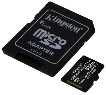Карта памяти microSD 512Gb Kingston microSDXC Class 10 UHS-I U3 Canvas Select Plus + адаптер SD