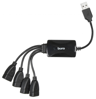 Концентратор USB-A - 4-port USB2.0, Buro BU-HUB4-0.3-U2.0-Splitter, черный