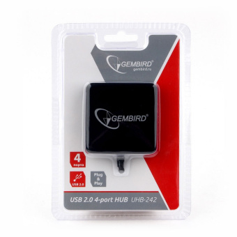 Концентратор USB-A - 4-port USB2.0, Gembird UHB-242, блистер, черный
