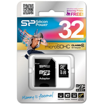 Карта памяти microSD 32Gb SiliconPower microSDHC CLASS 10 + адаптер SD