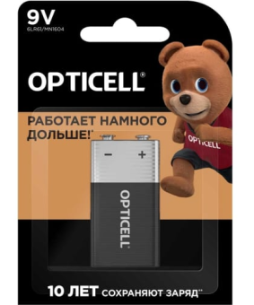 Элемент питания крона, 9V, 1шт, OPTICELL BASIC