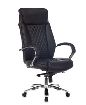 Кресло Бюрократ T-9924SL (кожа, мех. качания, крестовина металл хром, до 200 кг) Черный