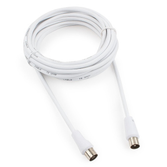 Кабель коаксиальный TV (m) < - > TV (f) 5.0m, Cablexpert, телевизионный, удлинительный, белый