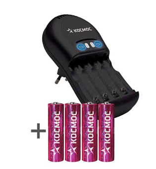 Зарядное устройство КОСМОС + 4 штуки аккумулятор АА