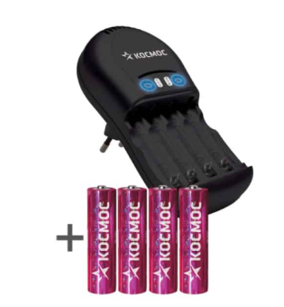 Зарядное устройство КОСМОС + 4 штуки аккумулятор АА