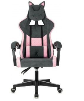 Кресло Knight Kitty Fabric (ткань, фиксация наклона спинки, крестов. пластик, до 120 кг) серый/розовый