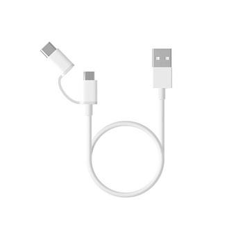 Кабель USB-A < - > microUSB+USB-C, 1.0м, Xiaomi Mi 2-in-1 White