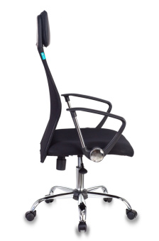 Кресло Бюрократ KB-6N (сетка/ткань, пружинно-винтовой мех. качания, крест. металл хром, до 120 кг) Черный