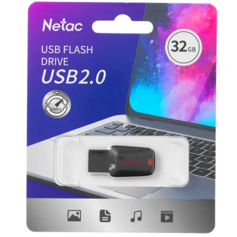 Флешка 32Gb Netac U197 USB2.0 пластиковая, черная
