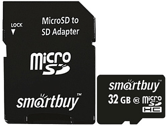 Карта памяти microSD 32Gb SmartBuy Class 10 + адаптер
