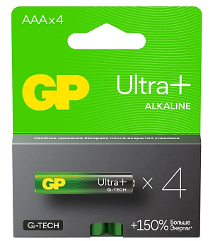Элемент питания AAA, 1.5V,  4шт, GP Ultra Plus Alkaline G-Tech (щелочные)