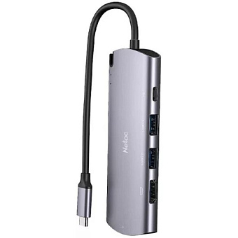 Внешний контейнер USB-C -> SSD M.2 SATA, USB3.0, HDMI, RJ45, NETAC WH41, серый