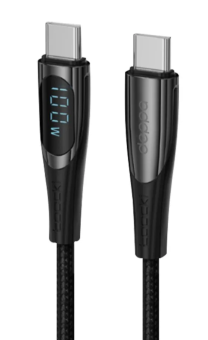 Кабель USB-C < - > USB-C, 1.5м, Deppa 100W дисплей, черный