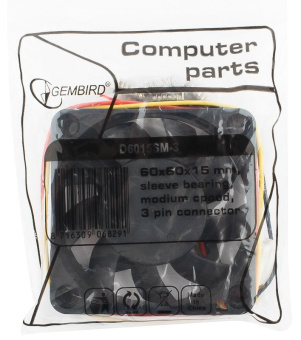 Вентилятор для корпуса 60mm Gembird D6015SM-3 (3pin, 60х60x15, 4000об/мин, 25дБ, провод 25cm)