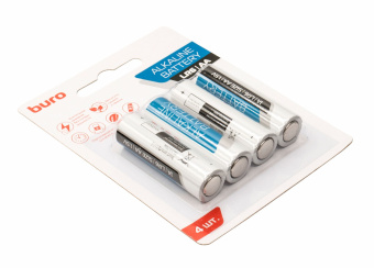 Элемент питания AA, 1.5V,  4шт, Buro Alkaline LR6 (блистер)