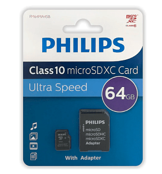 Карта памяти microSD 64Gb PHILIPS microSDHC Class 10