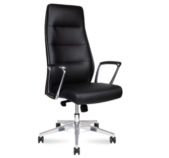 Кресло NANCY (аллюминиевая база, высококач. экокожа, мультиблок, бесшумные колеса, до 150кг) Черный
