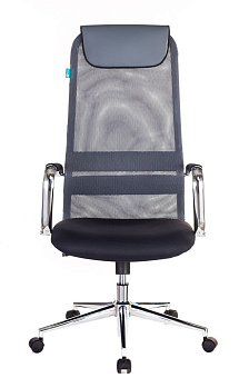 Кресло Бюрократ KB-9N (сетка/ткань, мех. качания, подлокотники и крест. металл хром, до 120 кг) Серый