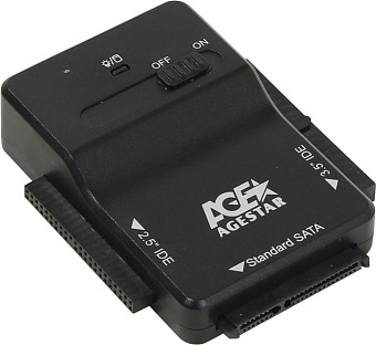 Кабель-переходник USB-A (m) 3.0 < - > SATA/IDE, AgeStar 3FBCP1 (2.5"/3.5" HDD, блок питания) Black