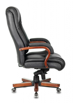 Кресло Бюрократ T-9925 WALNUT (кожа/кожзам, мех. качания, крест. металл/дерево, до 200 кг) Черный