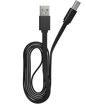 Кабель USB-A < - > USB-C, 1.0м, Maxvi MC-02LF плоский, удлиненный разъем, черный