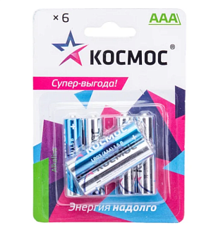 Элемент питания AAA, 1.5V,  6шт, Космос LR03